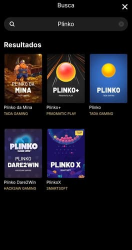 Captura de tela do catálogo de jogos de Plinko na KTO.