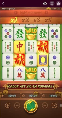Captura de tela do Mahjong Ways, um jogo da PG Soft com porcentagem de retorno de 96,92%.