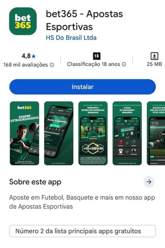 Captura de tela do aplicativo da bet365 disponível na Play Store.