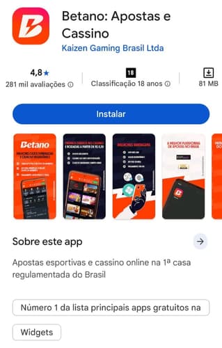 Captura de tela do app da Betano para Android.