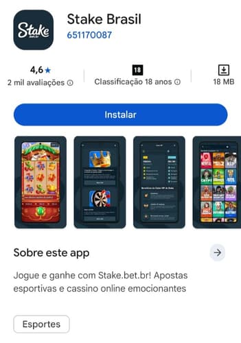 Captura de tela do app da Stake disponível na Play Store.