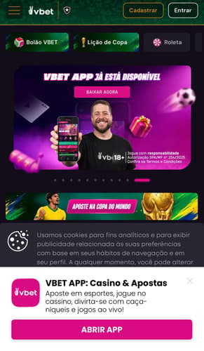 Captura da tela inicial da Vbet.