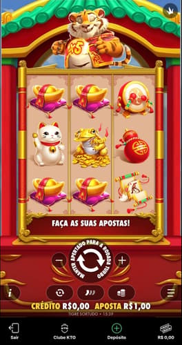 Captura de tela do Tigre Sortudo, um dos melhores slots para jogar na KTO com R$0,10.