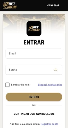 Captura de tela da seção de login na BetMGM.