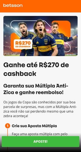 Captura de tela da oferta Múltipla Anti-zica da Betsson com os detalhes do funcionamento da oferta.