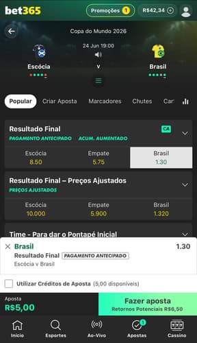 Captura de tela mostra como apostar após fazer o cadastro na bet365.