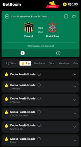 Captura de tela do mercado de apostas Chance Dupla na BetBoom.