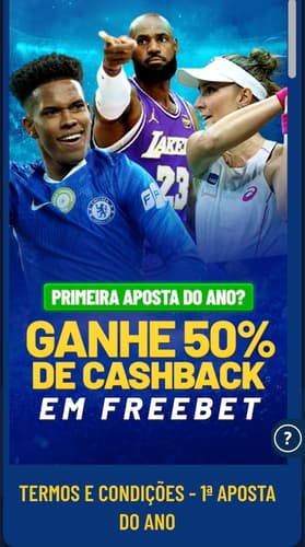 Captura de tela do cashback em freebet da GaleraBet para a primeira aposta do ano na casa de apostas de 10 reais.