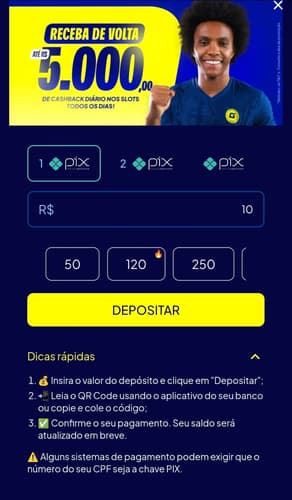 Captura de tela de um teste de depósito no site oficial da GingaBet.