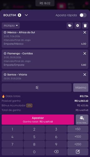 Captura da tela de apostas múltiplas em Intervalo/Final na Vbet.