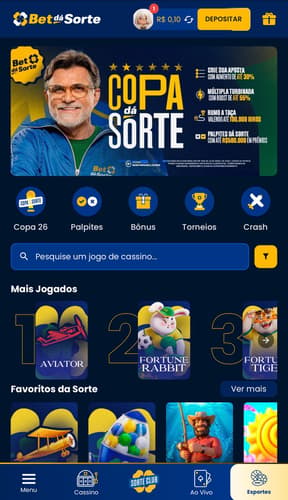 Captura da tela inicial da Bet dá Sorte.