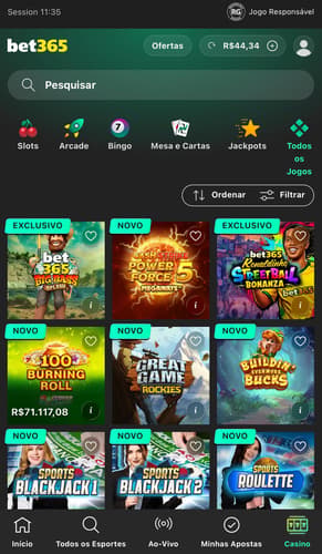 Captura da tela de jogos novos e originais da bet365.