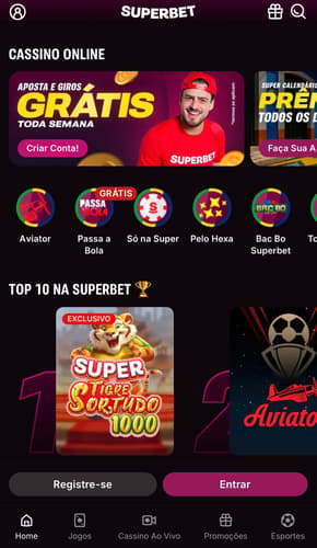 Captura da tela de cassino na Superbet.