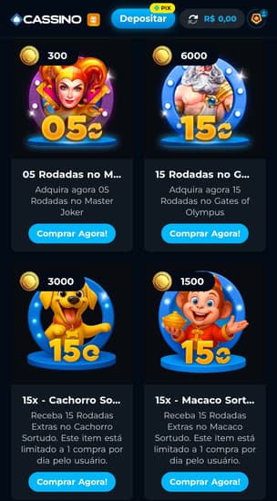 Captura de tela da página de recompensas do programa Club VIP do Cassino Pix.