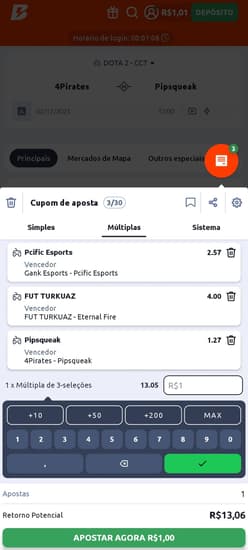 Captura de tela de uma aposta em eSports na Betano Captura de tela tirada no dia 02/12/2025