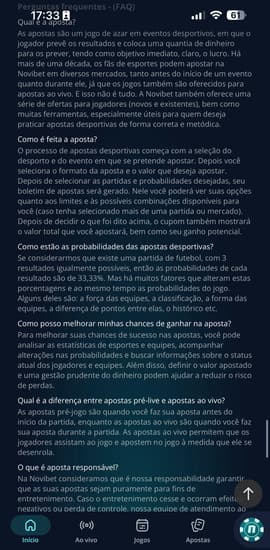 Captura de tela do suporte Novibet via FAQ.
