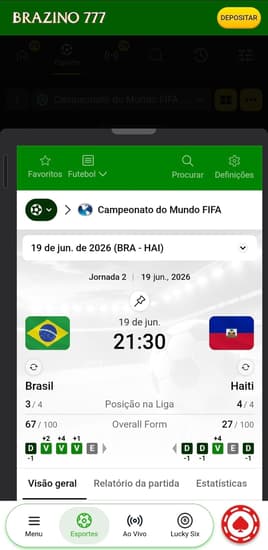 Captura de tela do recurso de estatísticas da Brazino777 no aplicativo oficial.