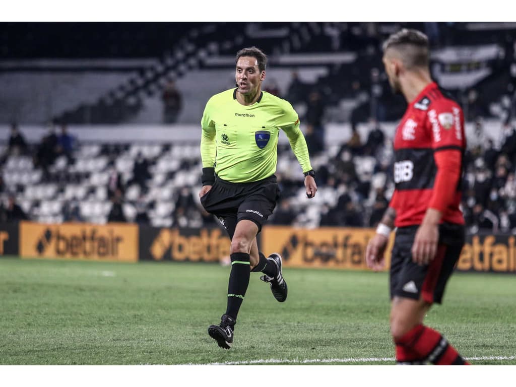 Foto mostra lance de Capasso que originou o pênalti do Flamengo