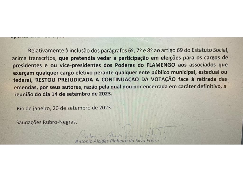 Flamengo retira emenda que impedia candidatos com cargos eletivos de concorrerem à presidência