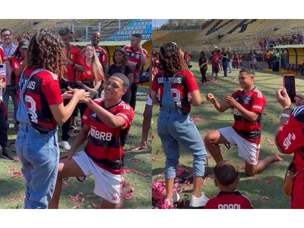 Jogador do Flamengo pede namorada em casamento após título do Brasileirão Sub-20