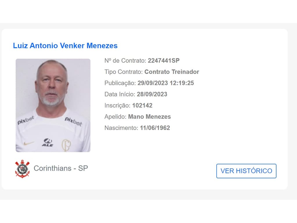 Mano Menezes aparece no BID, e treinador tem data para estrear no Corinthians