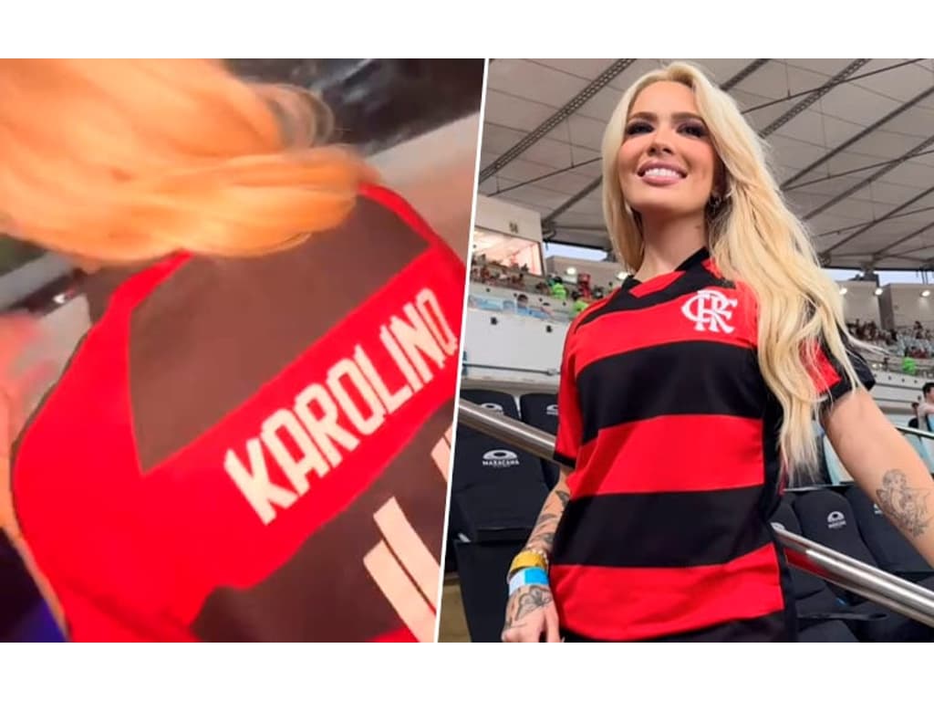 Torcedora brinca com camisa de Karolino ao acompanhar jogo da Léo Pereira.