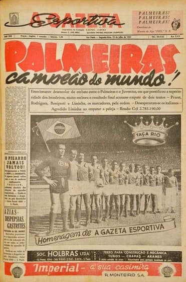 Coleção de jornais raros exalta o título mundial de 1951 – Palmeiras
