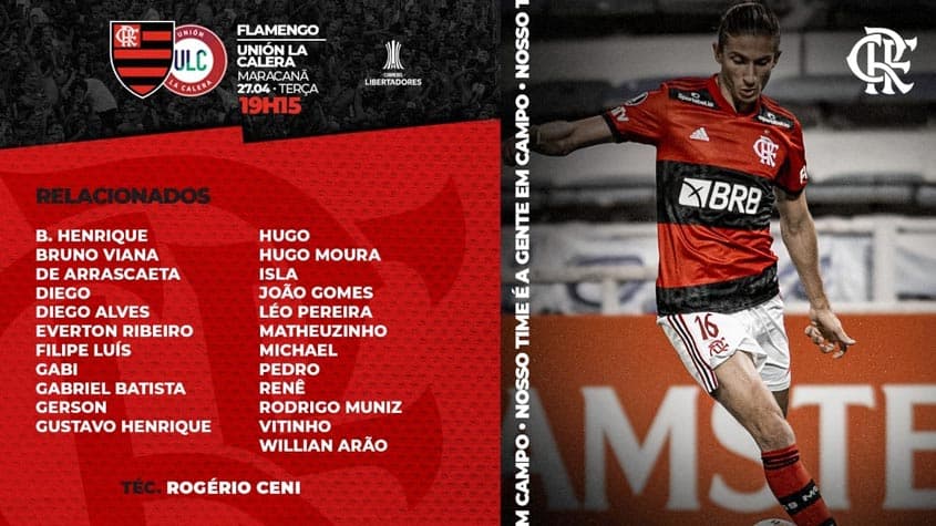 Flamengo divulga lista de relacionados com volta de Rodrigo Caio confirmada, flamengo