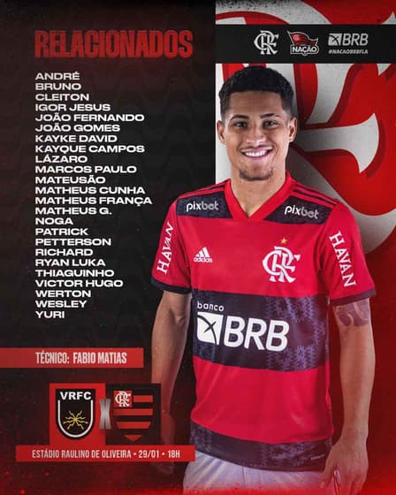 Com desfalques, Flamengo divulga lista de relacionados para jogo