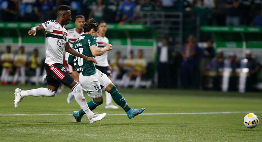 Sao Paulo, Brazil. 03rd Apr, 2022. SP - Sao Paulo - 03/04/2022 - PAULISTA  2022 FINAL, PALMEIRAS X SAO PAULO - Ze Rafael jogador do Palmeiras comemora  seu gol com Rony jogador