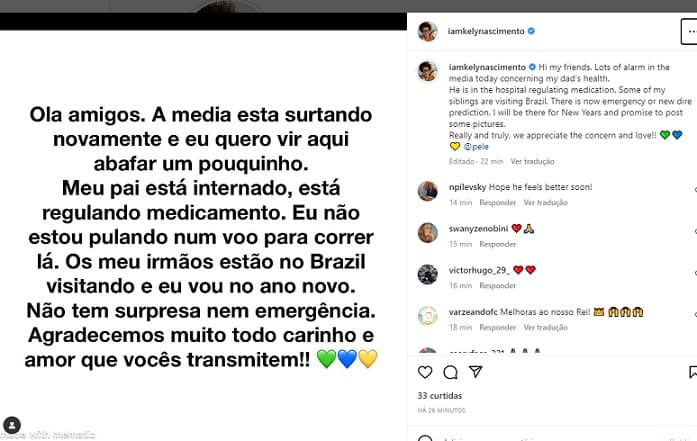 Filha posta foto visitando Pelé no hospital; estado de saúde do Rei é  atualizado - Lance!