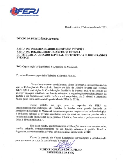 CBF emite nota oficial após confusão entre Brasil e Argentina