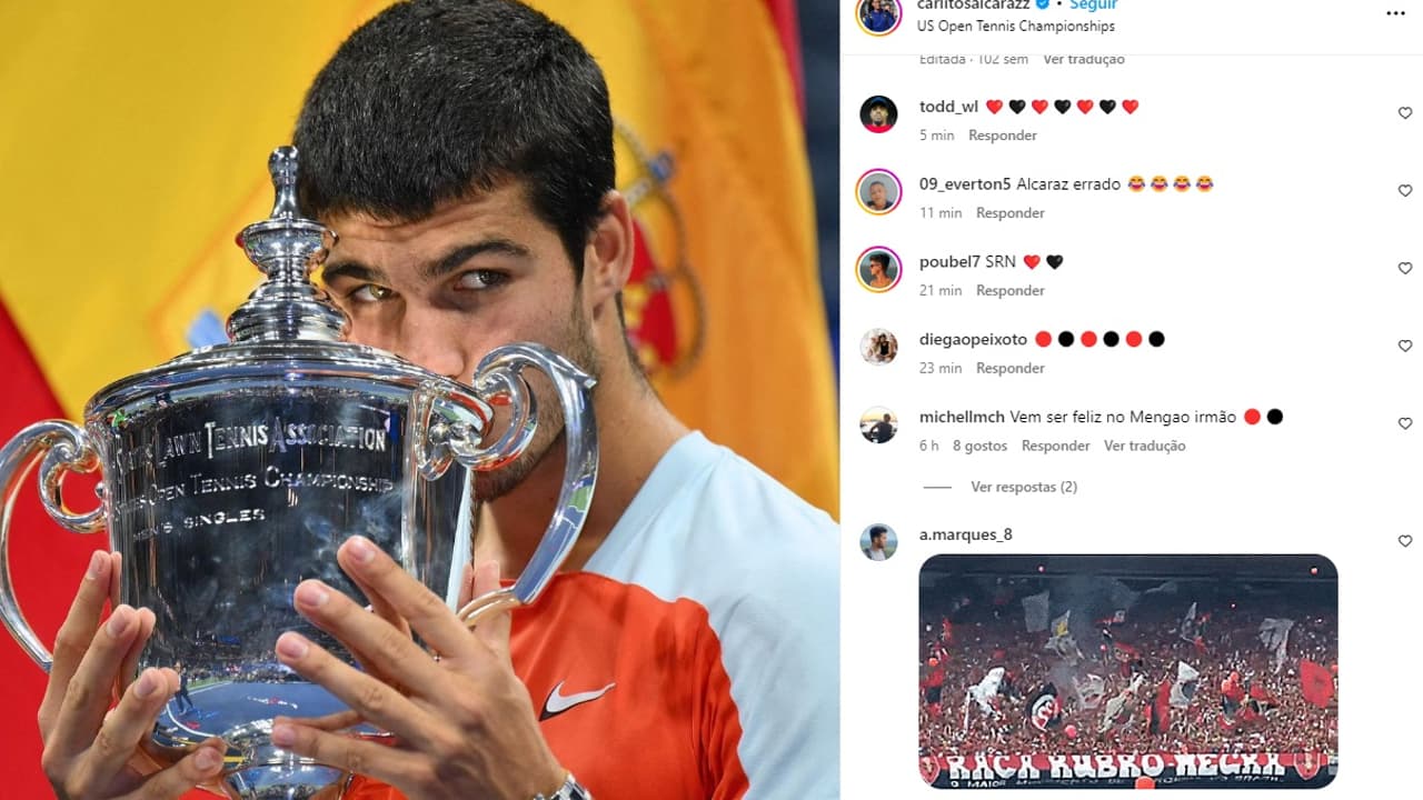 Torcedores do Flamengo convidam tenista Carlos Alcaraz para se juntar ao clube