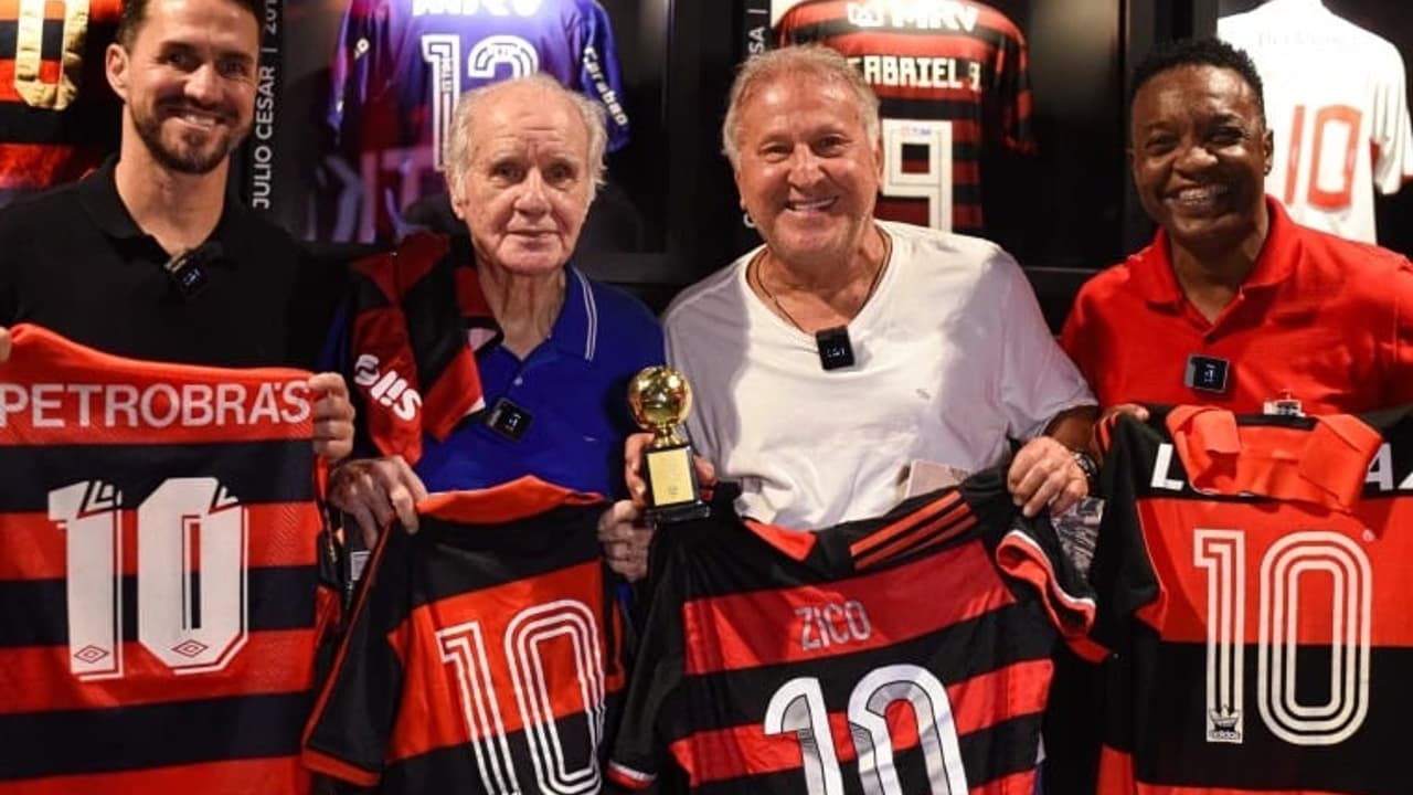 Reunião de ídolos do Flamengo na Gávea reúne Zico e outros craques.