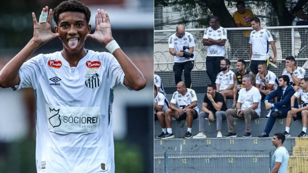 Com Neymar 'de camarote', filho de Robinho marca golaço pelo Santos