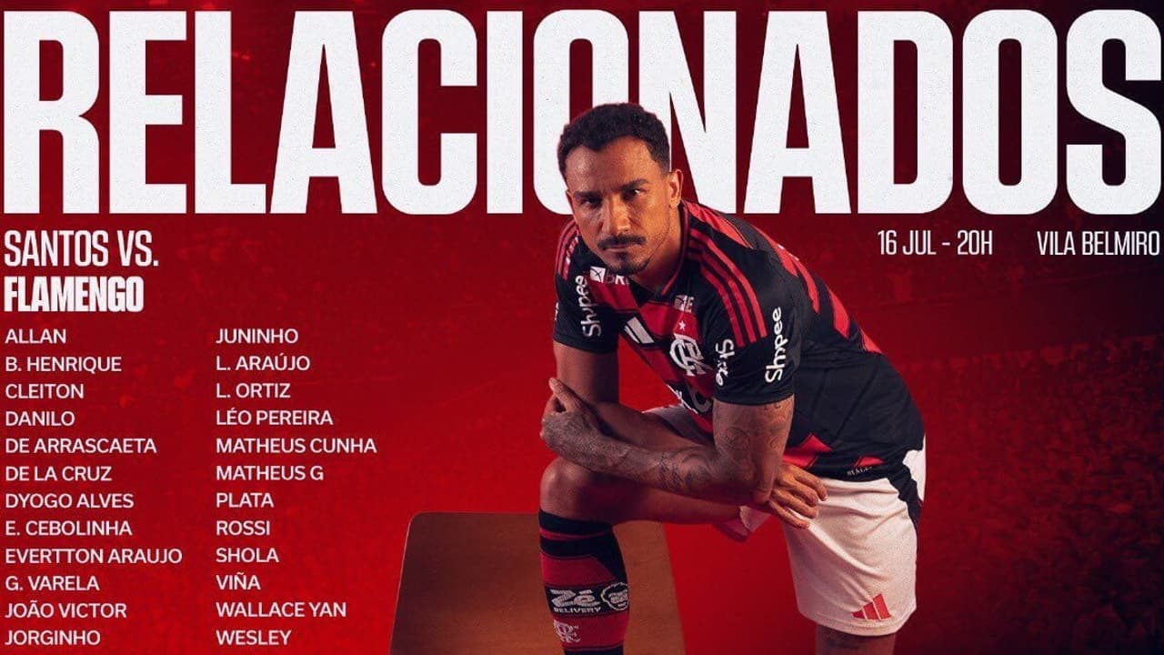 Flamengo divulga lista de relacionados para jogo contra o Santos no Maracanã