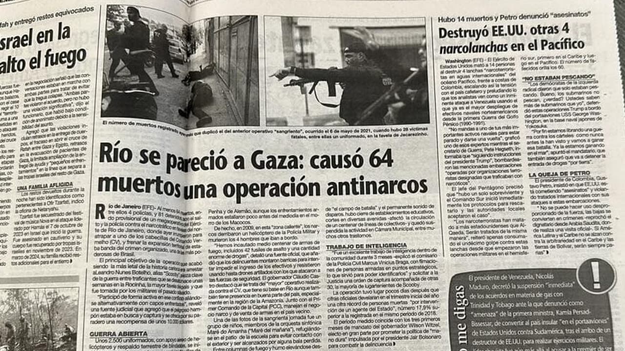 RJ à sombra de Flamengo x Racing: operação policial gera comparações com Gaza nos jornais argentinos