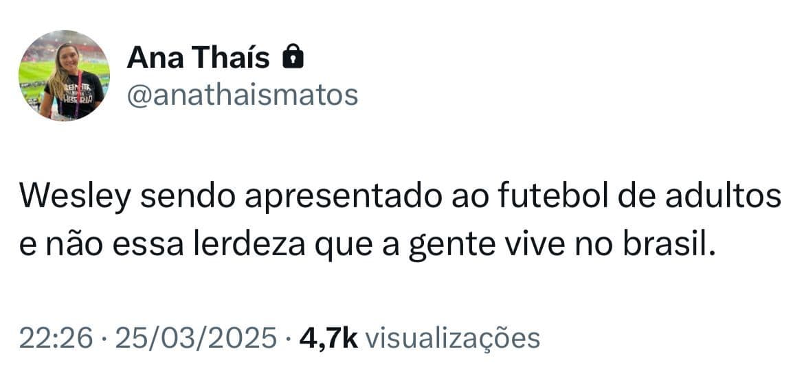 A comentarista Ana Thaís Matos comentou a atuação de Wesley pela Seleção (Foto: Reprodução/X)