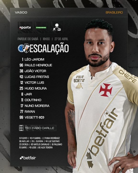 Cruzeiro x Vasco - escalação