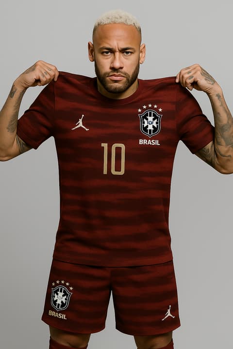 Neymar em camisa vermelha do Brasil