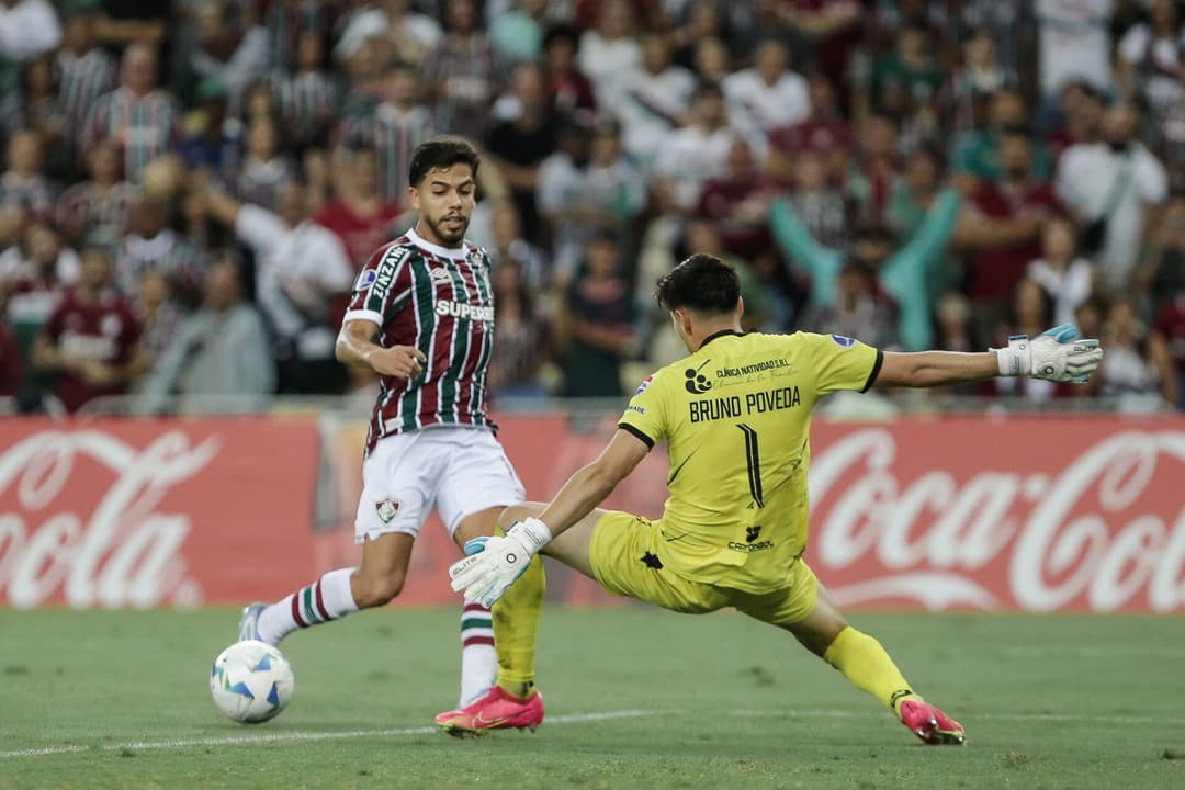 Assistência de Nonato para Cano, pelo Fluminense, na Sul-Americana (Foto: Luca Merçon/FFC)