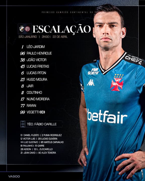 Vasco x Lanús - escalação