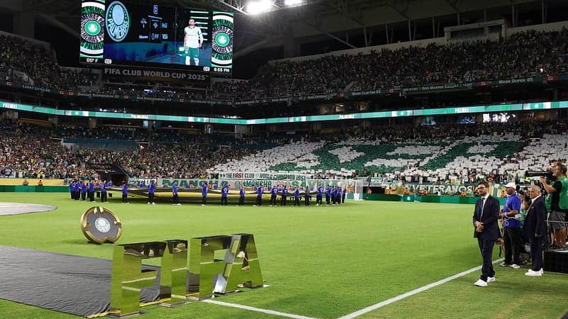 Torcida do Palmeiras preparou mosaico antes do duelo diante do Inter Miami no Estádio Hard Rock. (Foto: Foto: Cesar Greco/ Palmeiras)