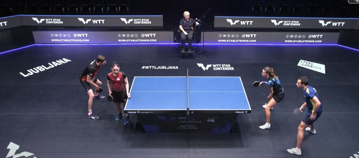 Hugo Calderano 3 Bruna Takahashi no WTT Star Contender na Eslovênia (imagem: reprodução Cazé TV)