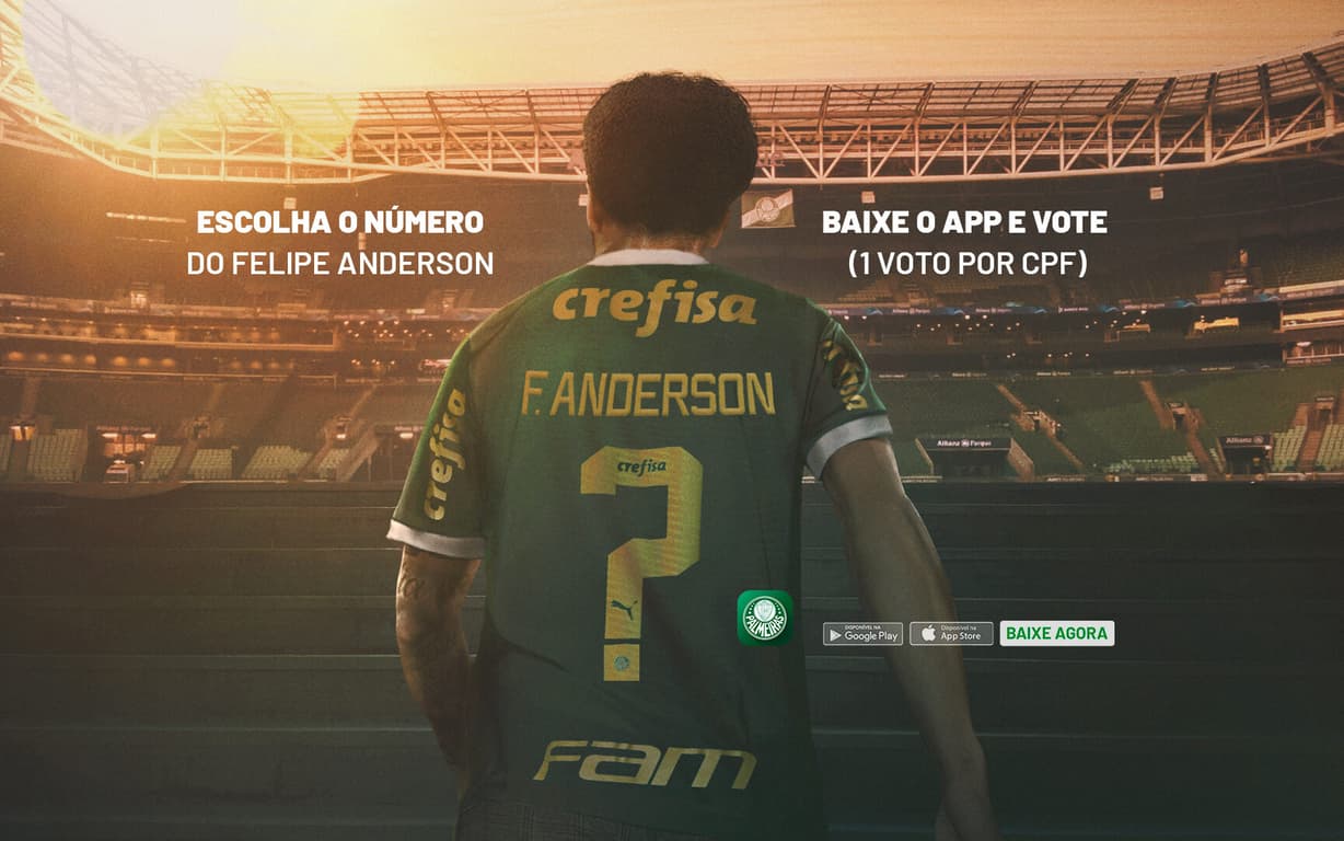 Palmeiras lança votação para escolha do número de Felipe Anderson: confira alternativas