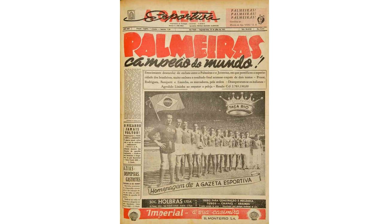 Esporte Rio: SE Palmeiras (Brasil) Campeã do Torneio de Clubes Campeões -  Copa Rio de 1951