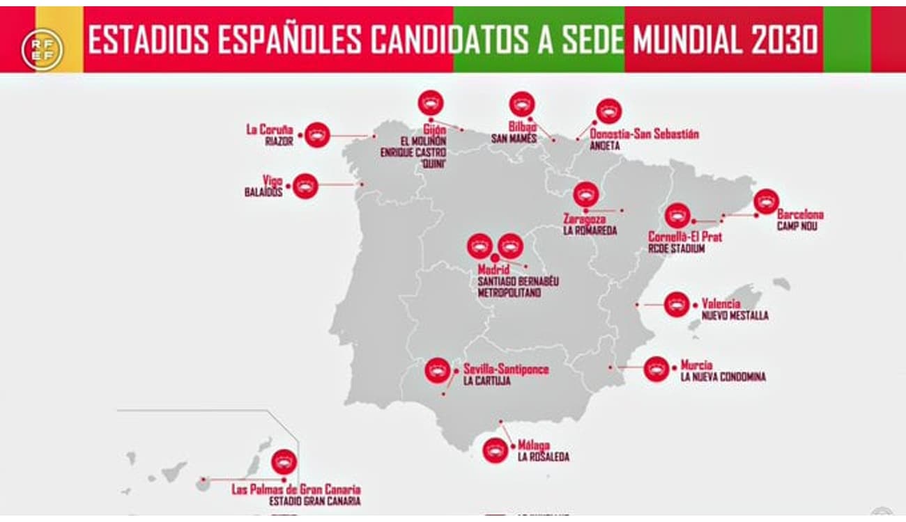 Este mapa com as cidades/estádios da candidatura ibérica ao