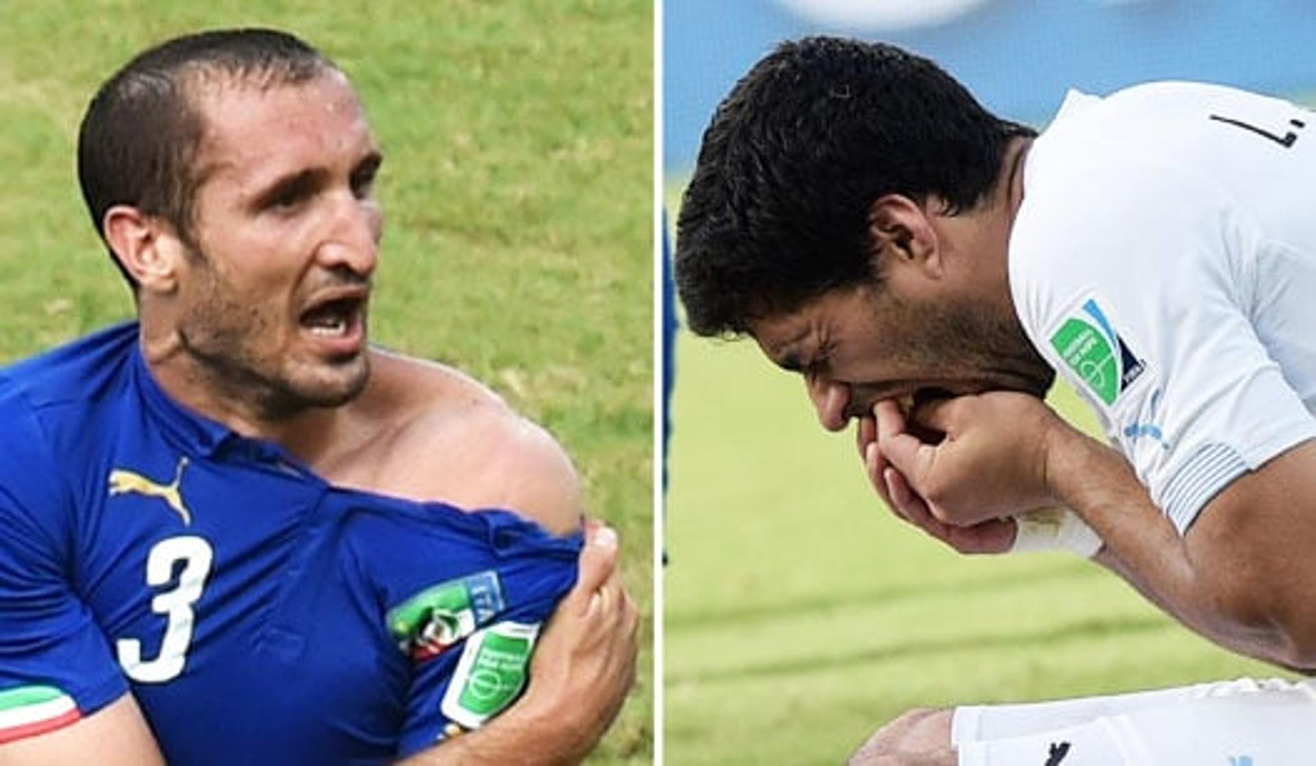 Itália x Uruguai - Giorgio Chiellini e Luiz Suarez (Foto: Daniel Garcia/ AFP)
