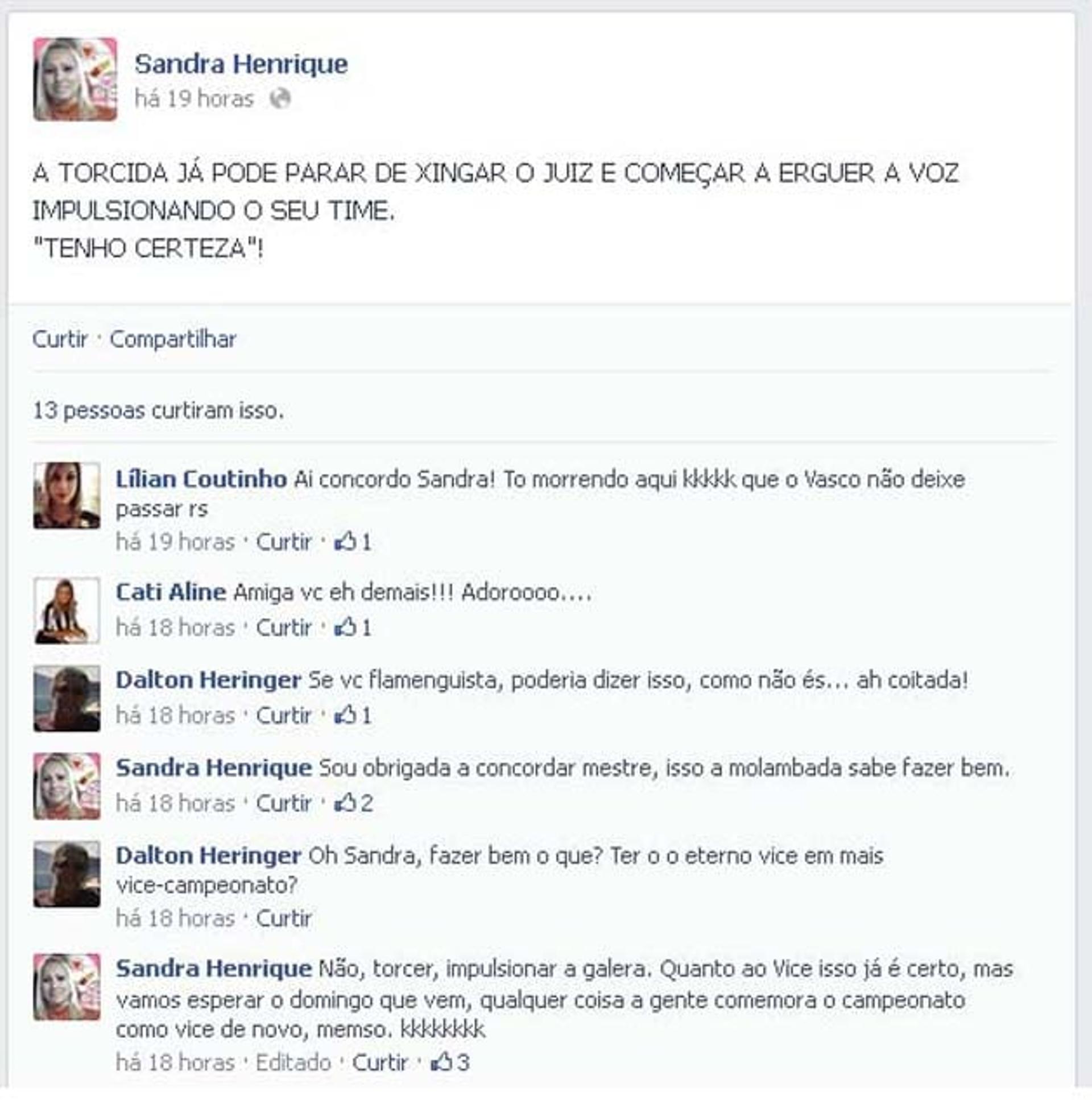 Mulher do Marcelo de Lima Henrique perdendo a linha no Facebook (Foto: Reprodução)
