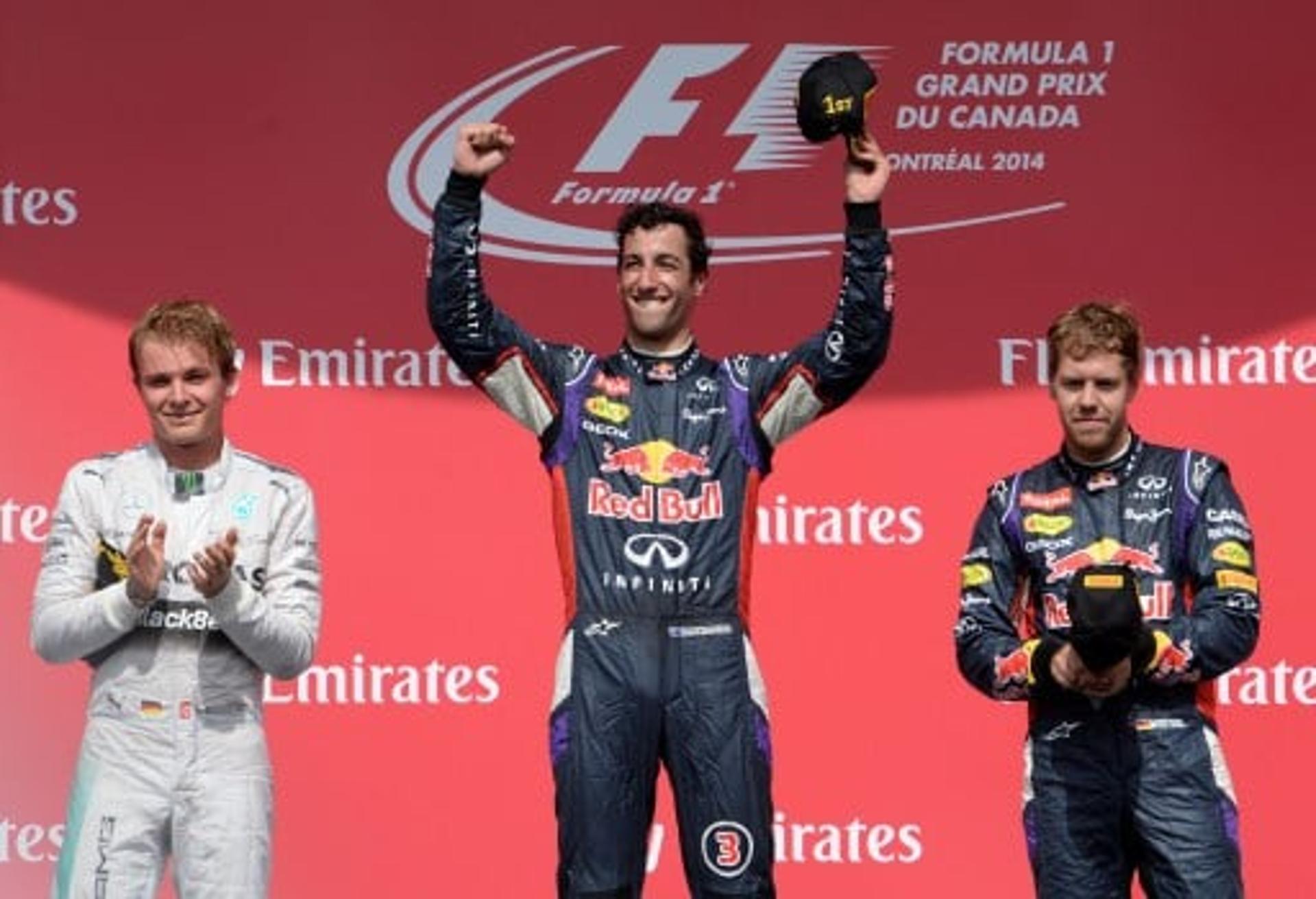Ricciardo, Rosberg e Vettel subiram ao pódio no Canadá (Foto: Stan Honda/AFP)
